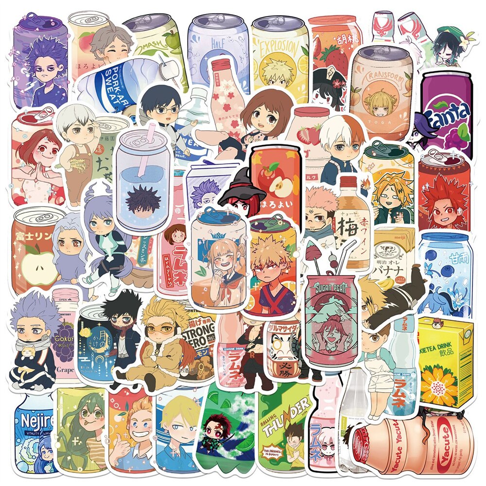 10/30/50PCS Sparkling Water Bottle Drink Cute Stickers Tokyo Avengers/Jujutsu/Genshin/Anime Etc Graffiti Stickers Wholesale