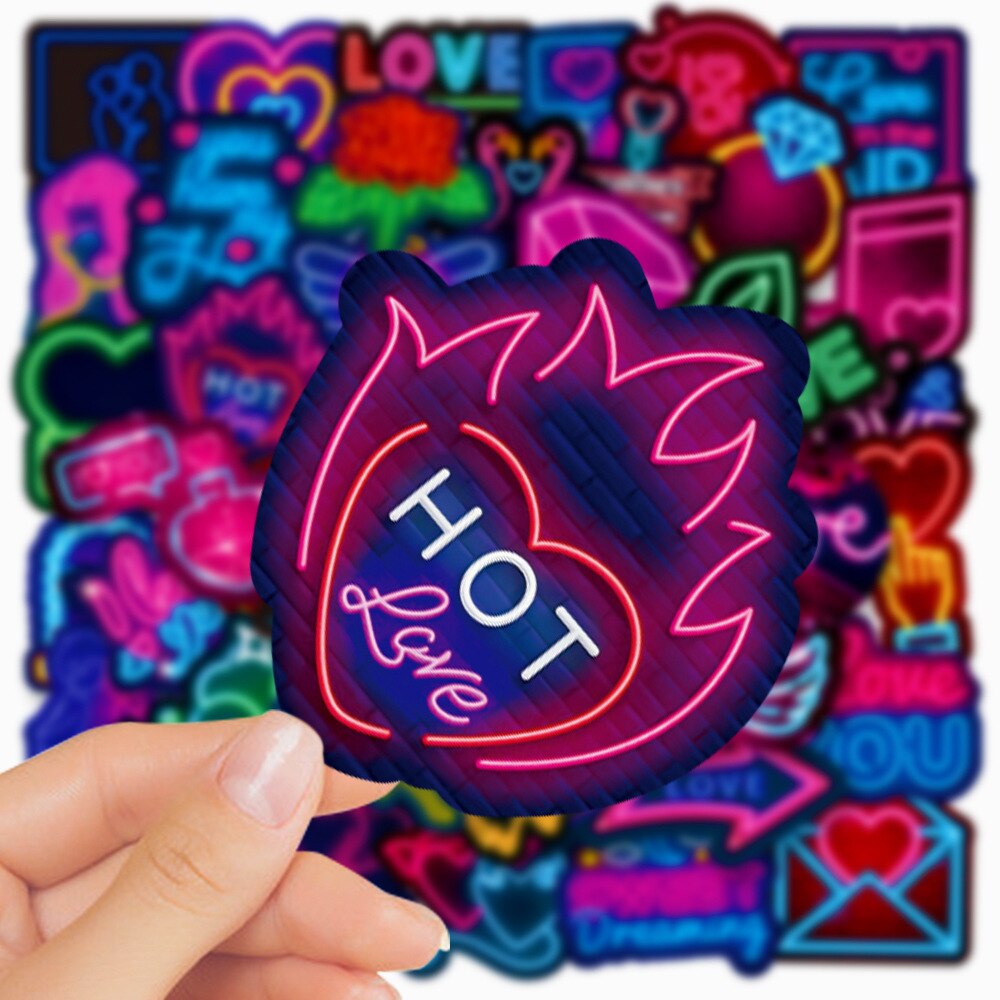 10/30/50PCS Cool Neon LOVE Valentine&#39;s Day Stickers for Girl Gift Toy DIY Laptop Phone Wall Car Waterproof Fashion Sticker Decal