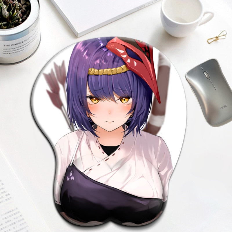 Genshin Impact Kujou Sara Wrist Rest Silicone Gel Mat Boobs Mousepad3D Oppai Mouse Pad Big Sexy Gamer Anime Cute