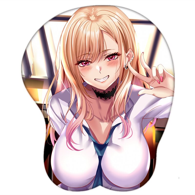 New Anime My Dress-Up Darling Marin Kitagawa Sexy Big Breast 3D Mouse Pad Cute Manga Pad with Wrist Oppai Silicone Gel Boob Mat