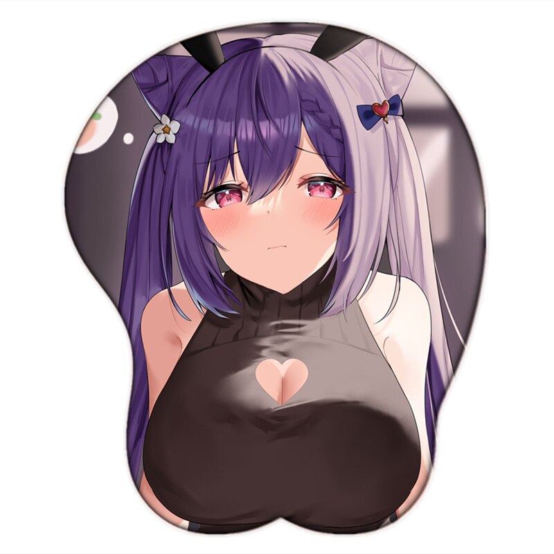 Genshin Impact Ganyu Keqing Raiden Shogun Sexy Oppai 3D Mouse Pad with Wrist Rest Soft Silicone Kawaii Aldult Boobs Desk Pad