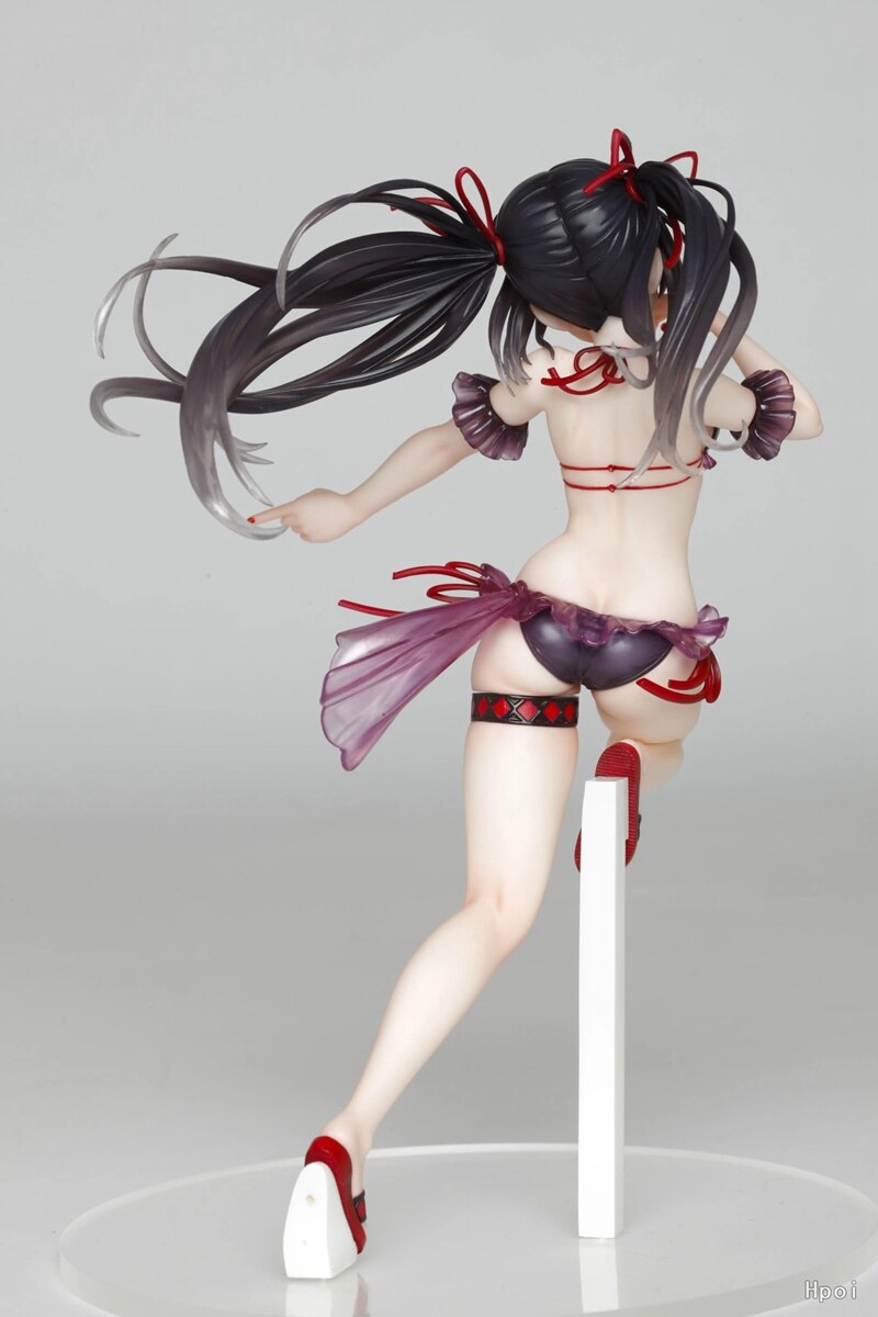 Anime Figure DATE A LIVE Tokisaki Kurumi Sexy Swimsuit Standing Girl  Action Figure Black Base Model Sculpture Ornament 21CM