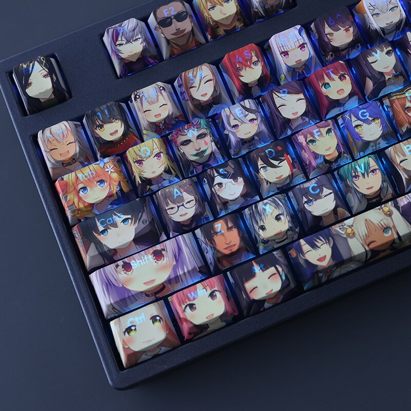 108 Keys/set NIJISANJI Full Role Keycap PBT Dye Subbed Backlit Keycaps Cartoon Anime Gaming Key Caps For ANSI 61 87 104 108