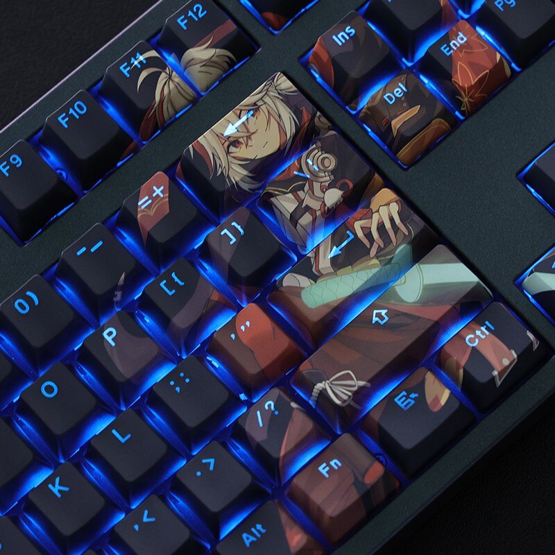 108 Keys/set 5 Sides PBT Dye Subbed Keycaps Cartoon Anime Gaming Key Caps Backlit Keycap For Genshin Impact Kaedehara Kazuha