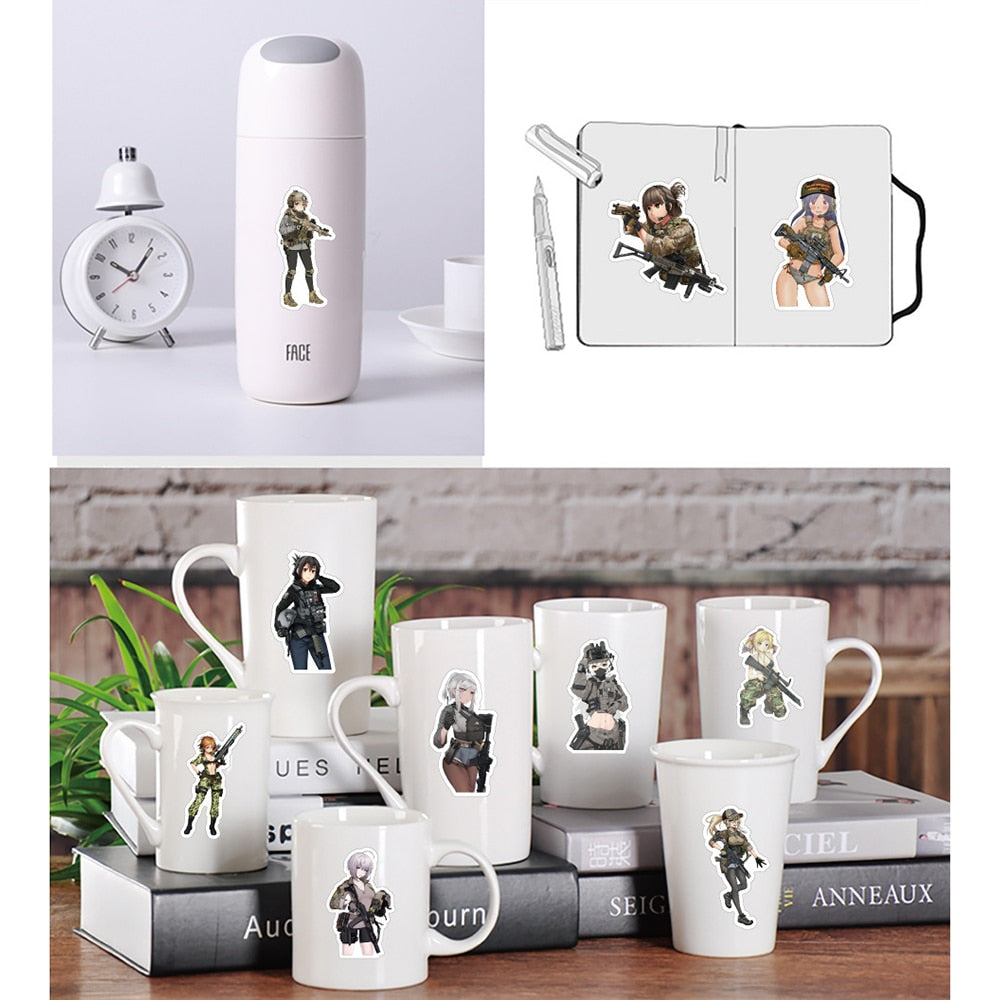 10/30/50PCS Cute Camouflage Female Soldier Stickers Cool Cartoon Graffiti Decals DIY Phone Luggage Car Laptop Sticker Toys Gifts