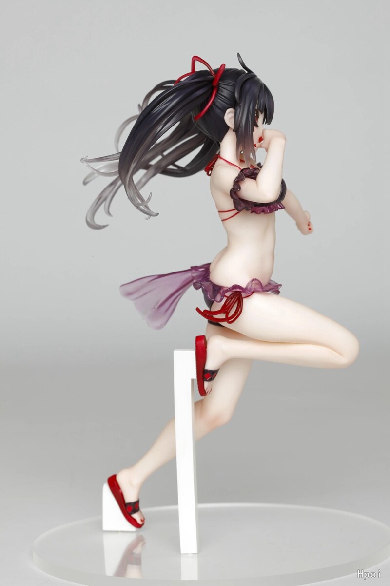 Anime Figure DATE A LIVE Tokisaki Kurumi Sexy Swimsuit Standing Girl  Action Figure Black Base Model Sculpture Ornament 21CM