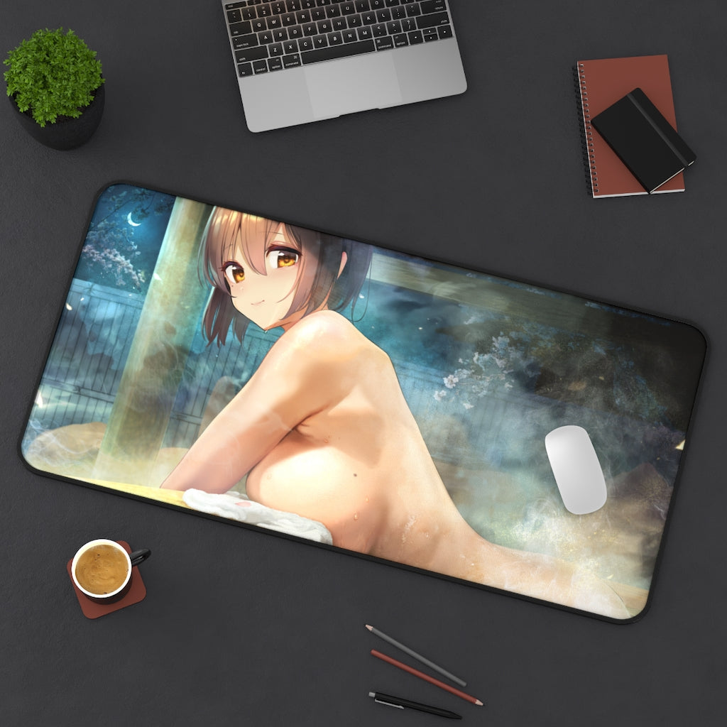 Naked Waifu Bathing At The Onsen Mousepad - Large Ecchi Desk Mat - MTG Playmat