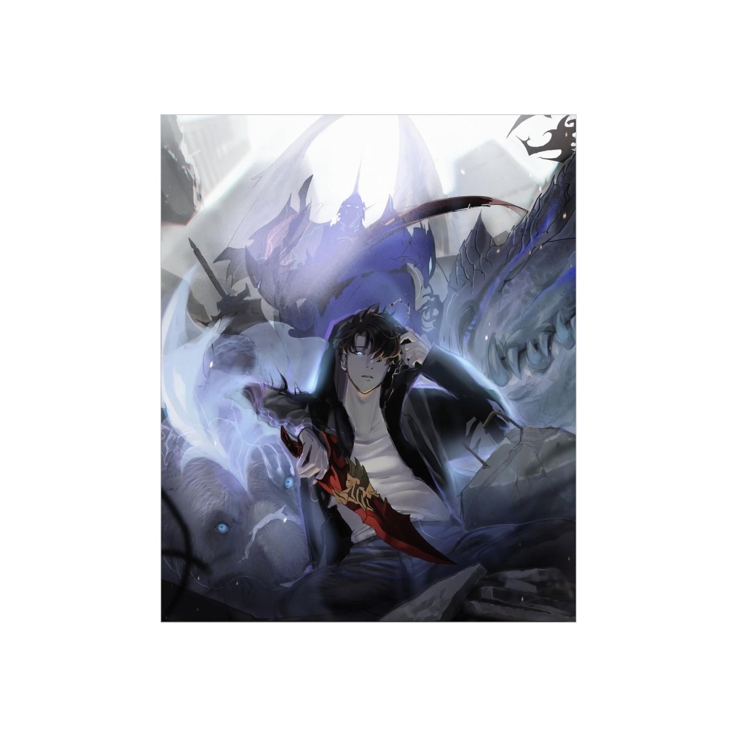 Solo Leveling Poster - Premium Matte Vertical Poster - Solo Leveling Anime Tank Kaisel Billion and Sung Jin-woo Wall Art Decor