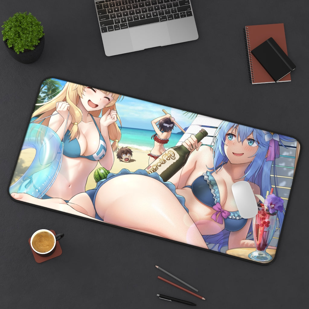 Konosuba Aqua And Friends Sexy Mousepad - Beach Time Desk Mat - Ecchi Playmat