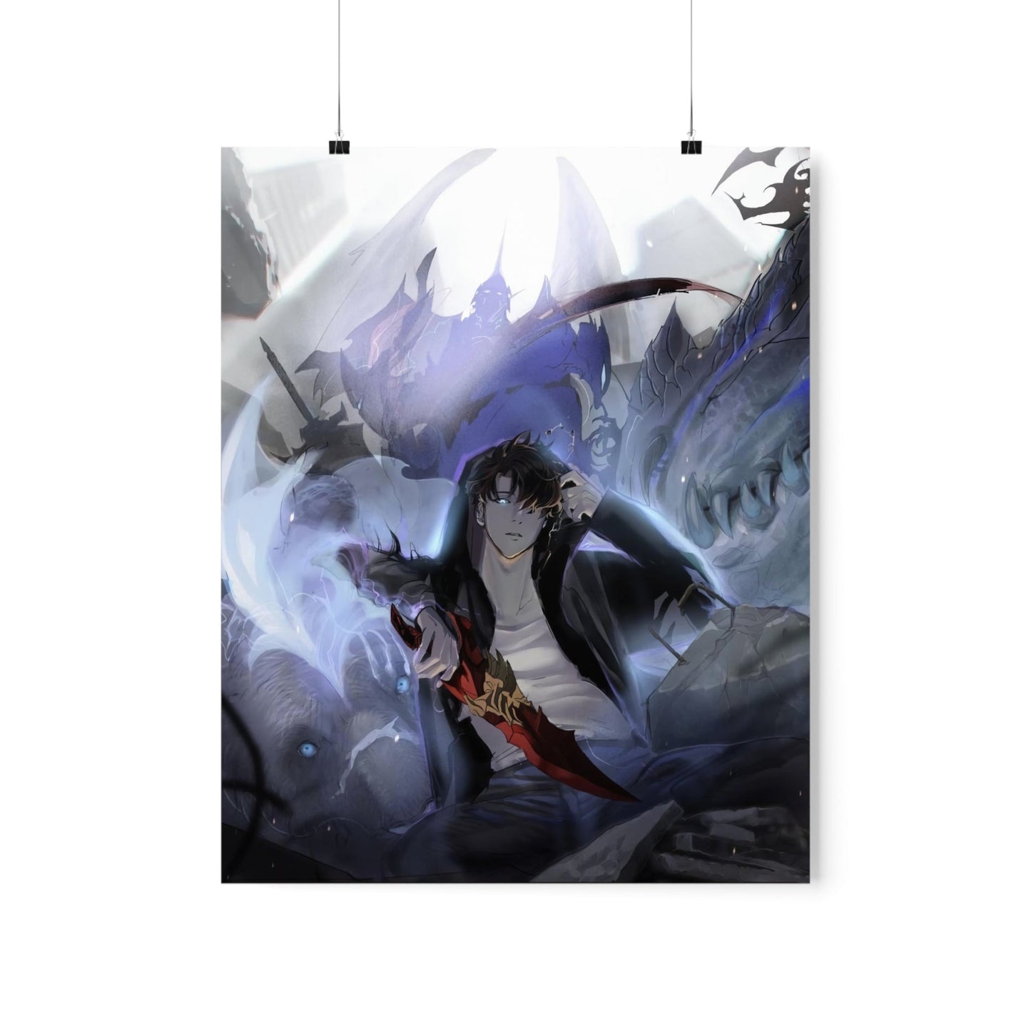 Solo Leveling Poster - Premium Matte Vertical Poster - Solo Leveling Anime Tank Kaisel Billion and Sung Jin-woo Wall Art Decor