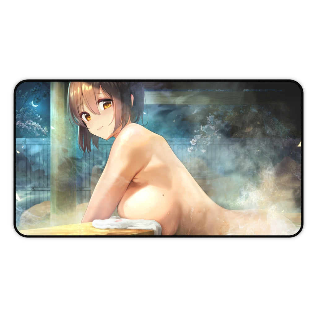 Naked Waifu Bathing At The Onsen Mousepad - Large Ecchi Desk Mat - MTG Playmat