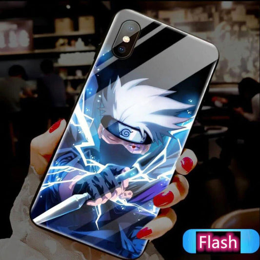 Naruto LED Flash iPhone Case -  For iPhone 7/8/X/11/12/13 - Anime LED Phone Cover Glass TPU Shell Funda