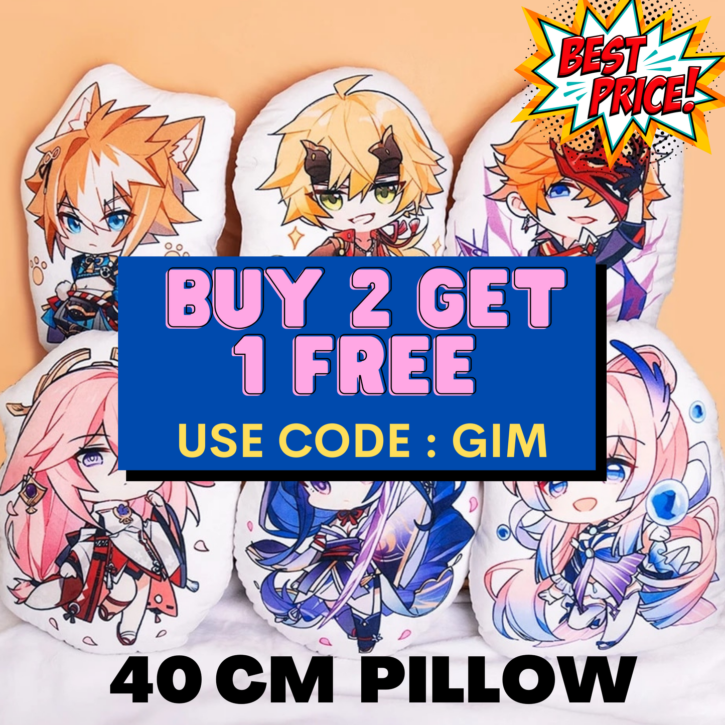 Genshin Impact stuffed pillow (40 cm) | Zhongli,Tartaglia, Xiao, Diluc Cosplay Anime Plush Toys Kawaii Cartoon Pillow