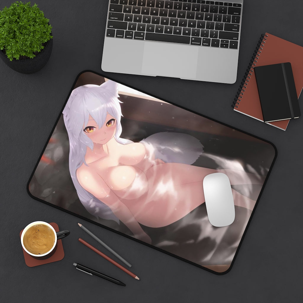 Onsen Nude Arctic Fox Kemono Friends Desk Mat - Non Slip Mousepad