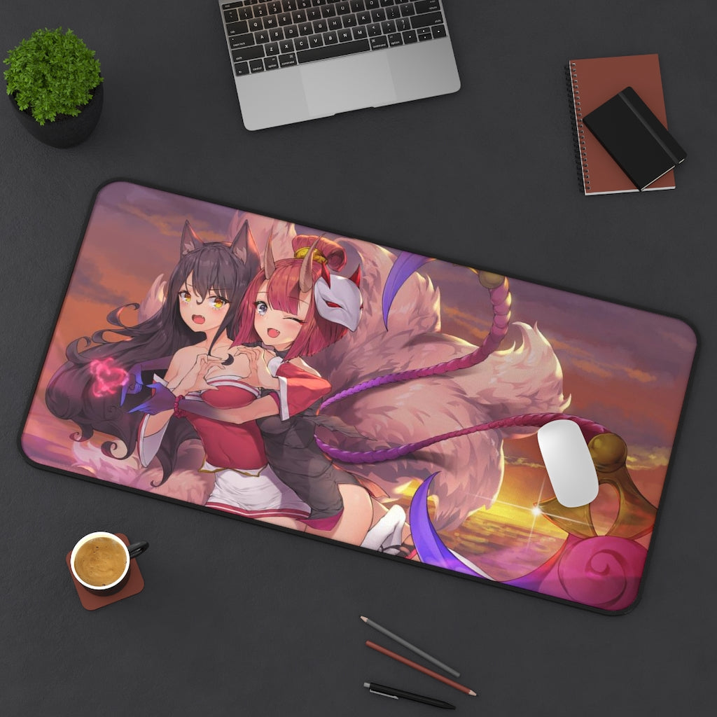 League of Legends Ahri And Evelynn Kawaii Mousepad - Ecchi Gaming Desk Mat - LoL Playmat