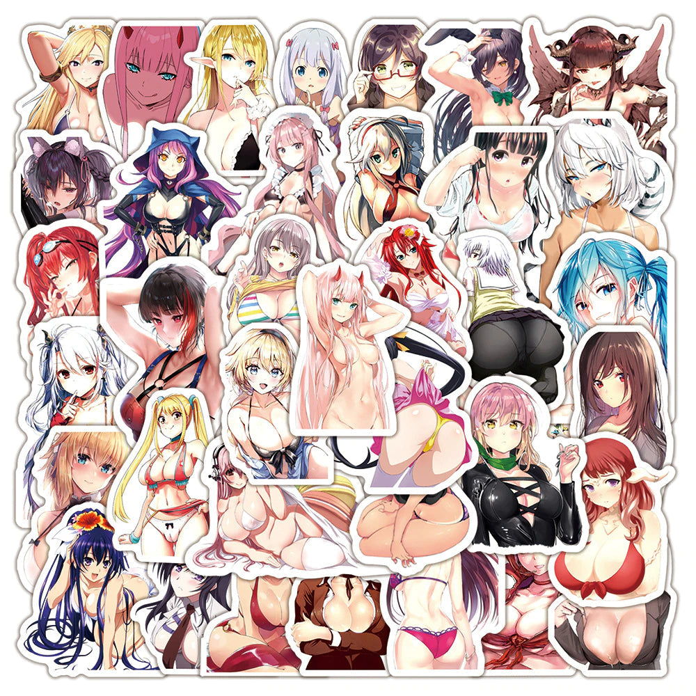 Anime Girls Stickers | 50/100Pcs - Kawai Anime | Anime Waifu Stickers | for Laptop ,Mobile, Luggage ,Car Sticker.