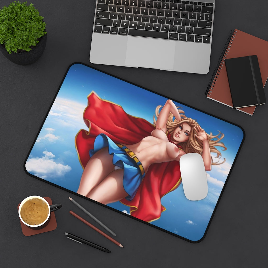 Topless Supergirl Desk Mat - Lewd Mousepad - Comic Book Girl Playmat