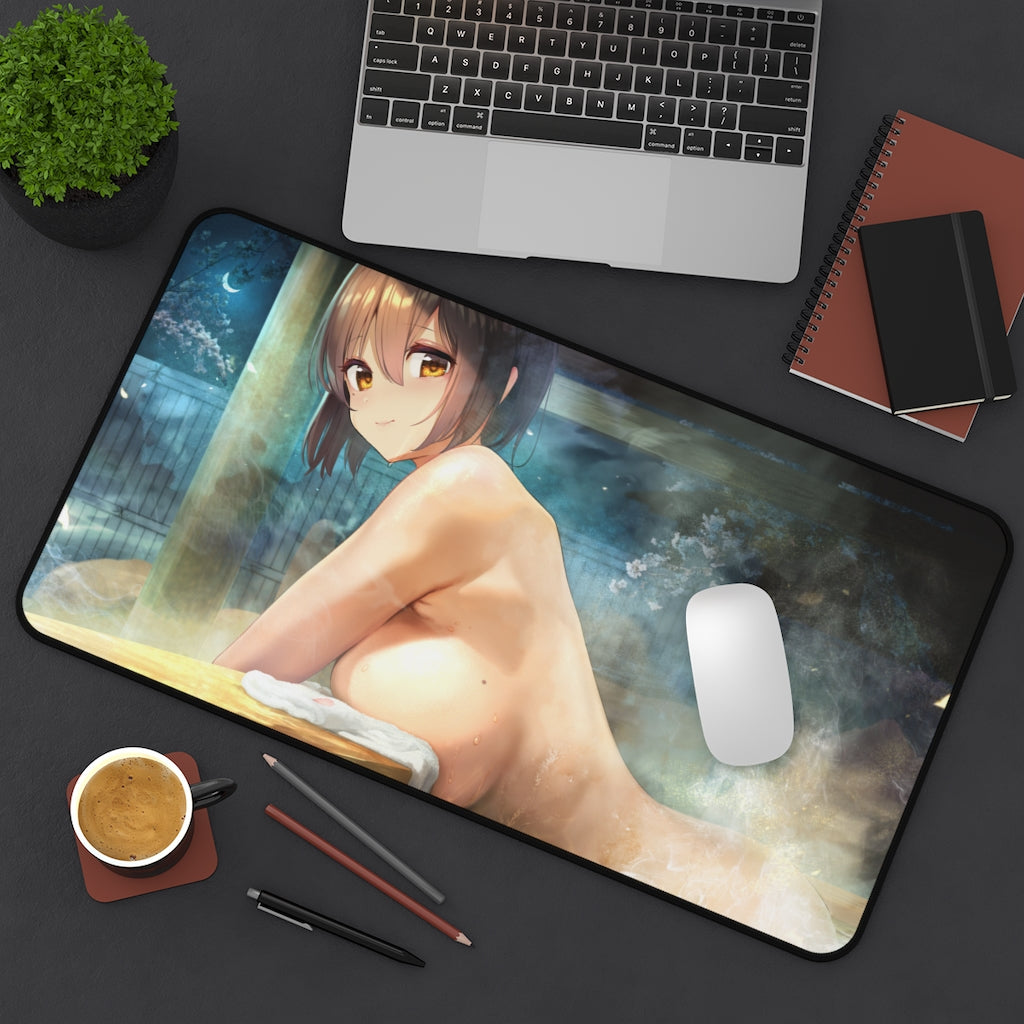 Naked Waifu Bathing At The Onsen Mousepad - Large Ecchi Desk Mat - MTG Playmat