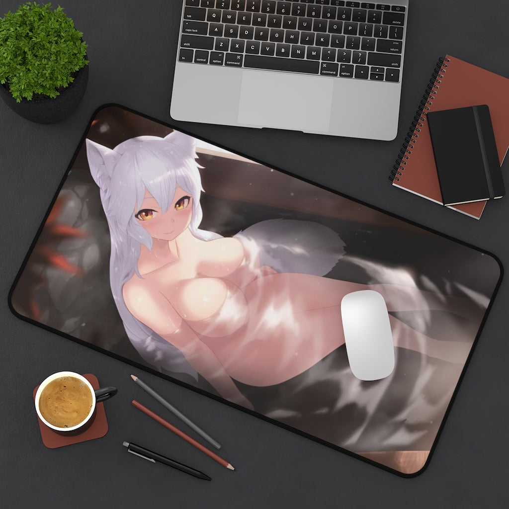 Onsen Nude Arctic Fox Kemono Friends Desk Mat - Non Slip Mousepad