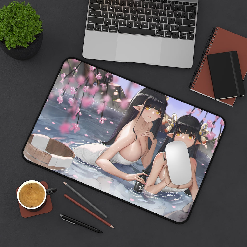 Sexy Onsen Hinoa and Minoto Monster Hunter Rise Desk Mat - Non Slip Mousepad