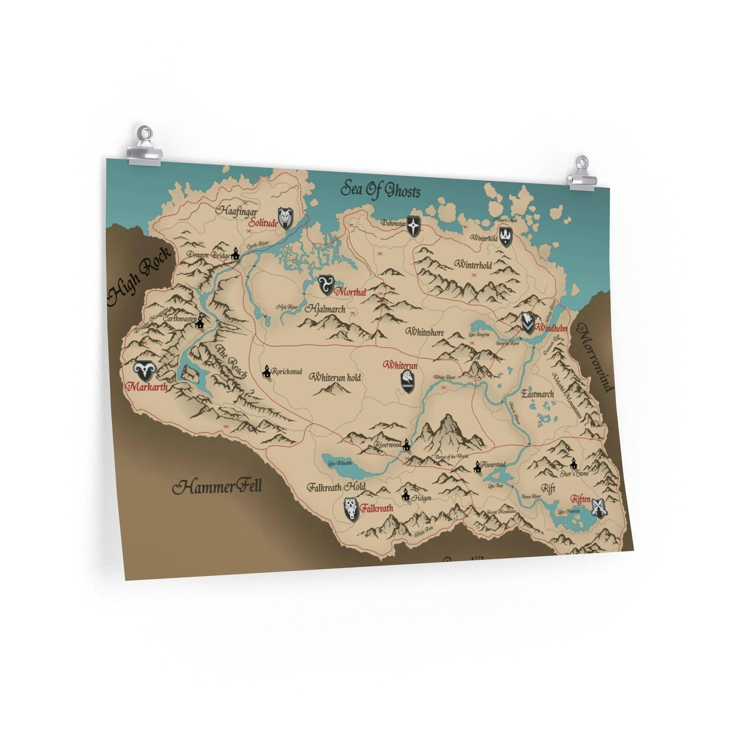 Skyrim Map Poster - The Elder Scrolls Premium Matte Horizontal Gaming Poster