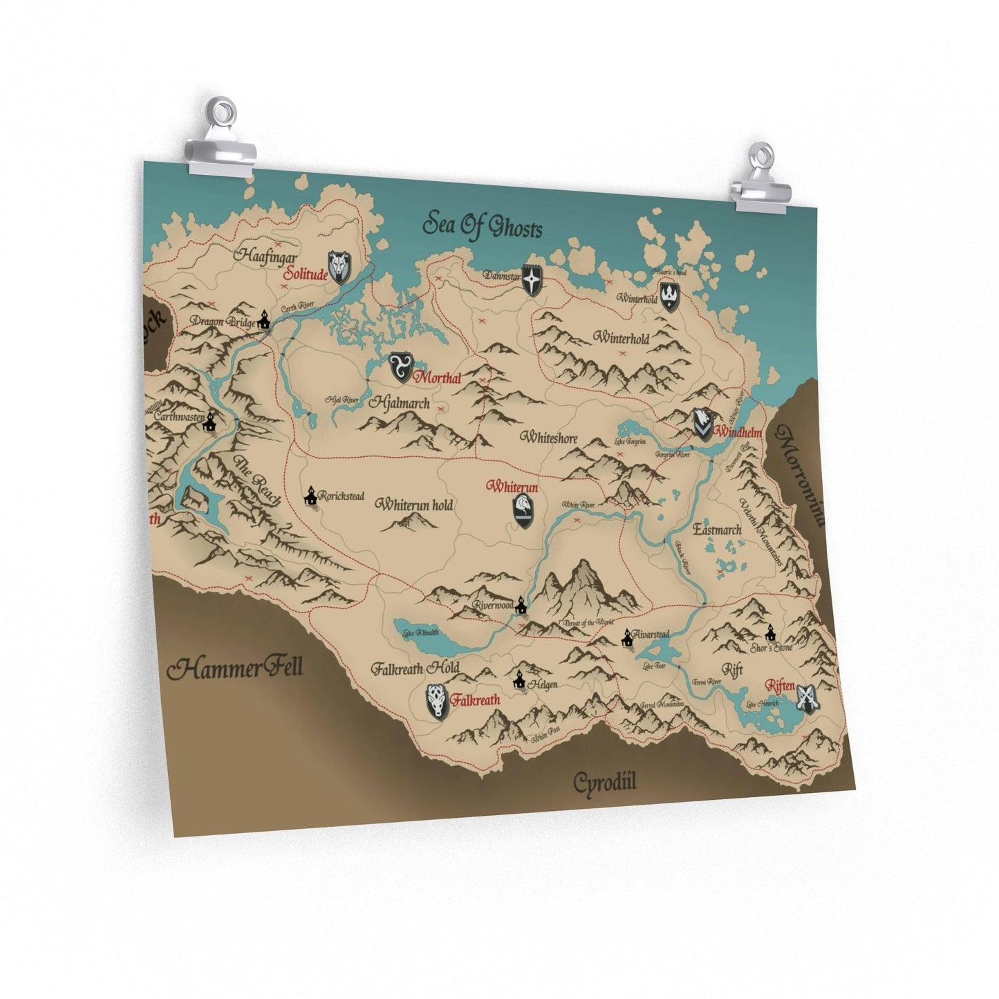 Skyrim Map Poster - The Elder Scrolls Premium Matte Horizontal Gaming Poster