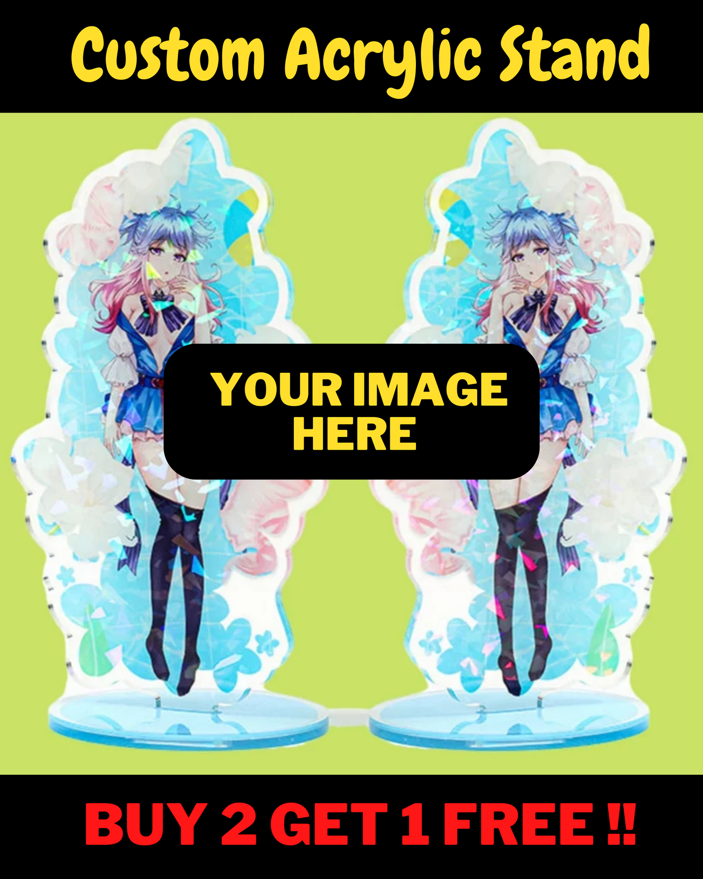 Custom Acrylic Stand | Anime Acrylic Stand | Rainbow and Holographic stand | Bundle offer