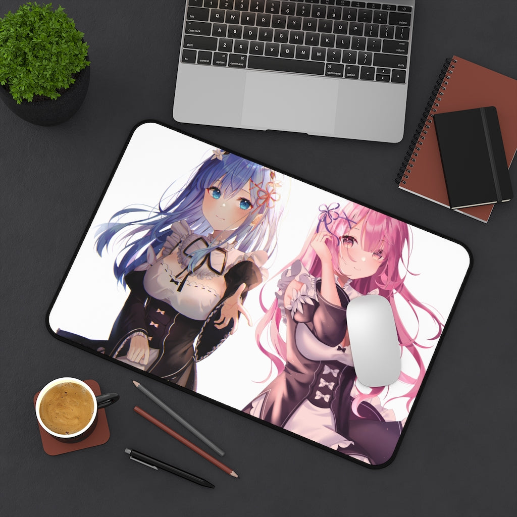 Re Zero Mousepad - Kawaii Rem And Ram Desk Mat - Anime Playmat