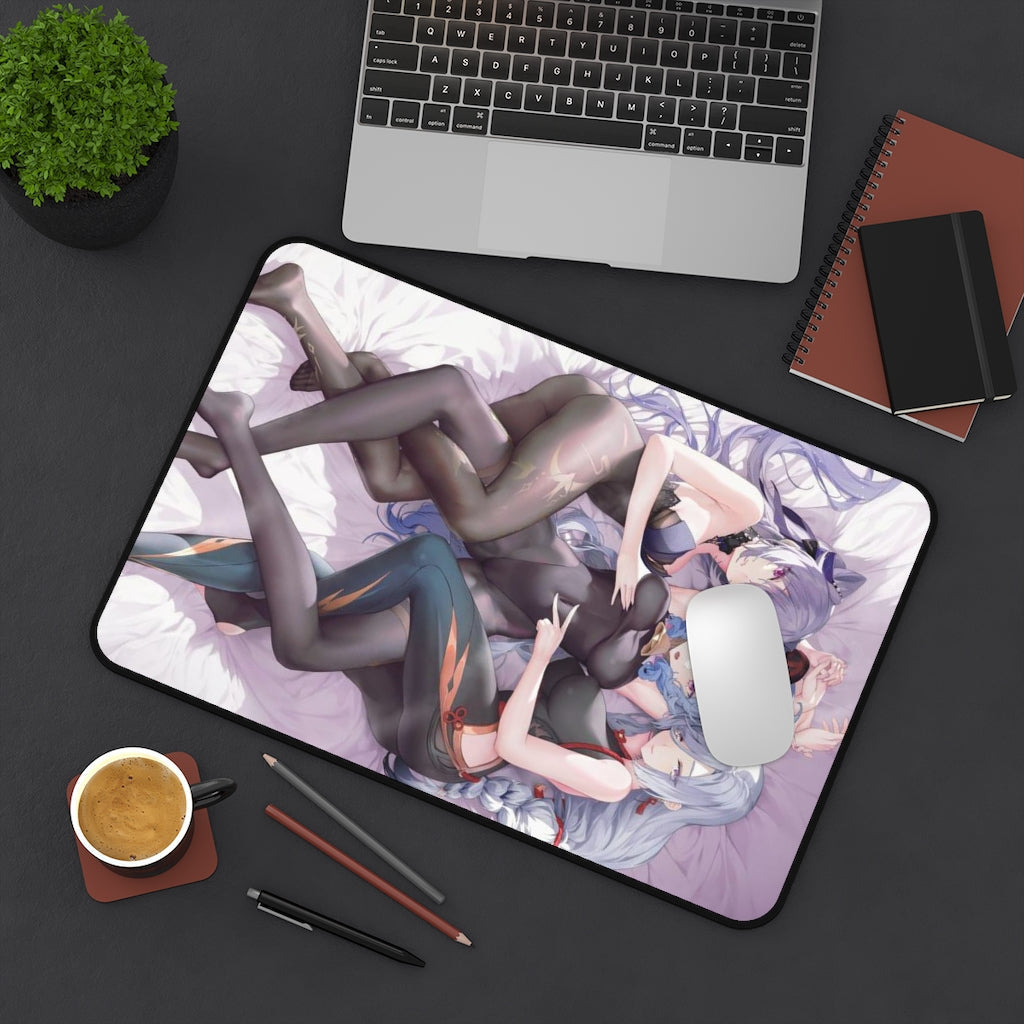 Sexy Waifus Ganyu Keqing and Shenhe Genshin Impact Desk Mat - Non Slip Mousepad - Sexy Girls Playmat