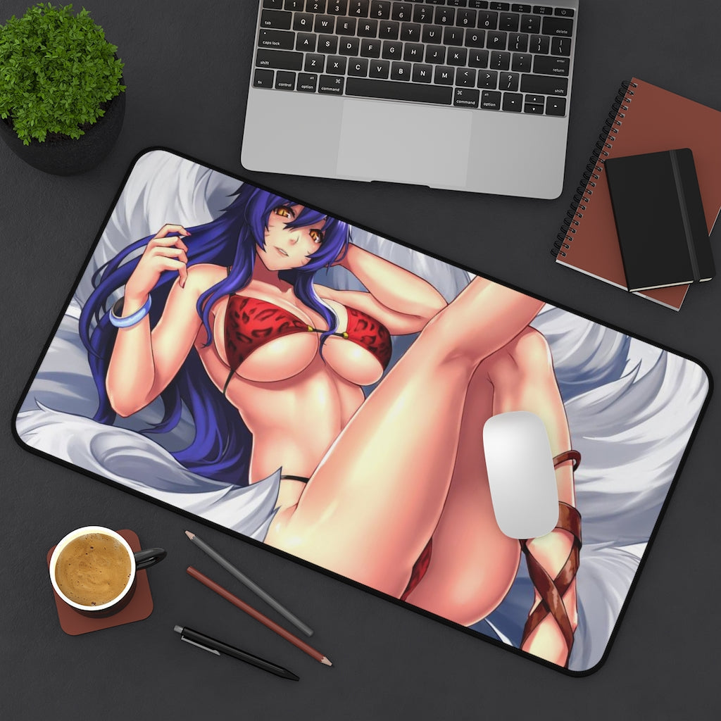 Nine Tailed Fox Ahri Sexy Mousepad - League of Legends Ecchi Desk Mat - LoL Kitsune Playmat