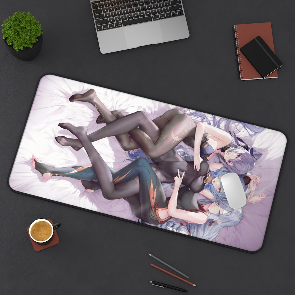 Sexy Waifus Ganyu Keqing and Shenhe Genshin Impact Desk Mat - Non Slip Mousepad - Sexy Girls Playmat