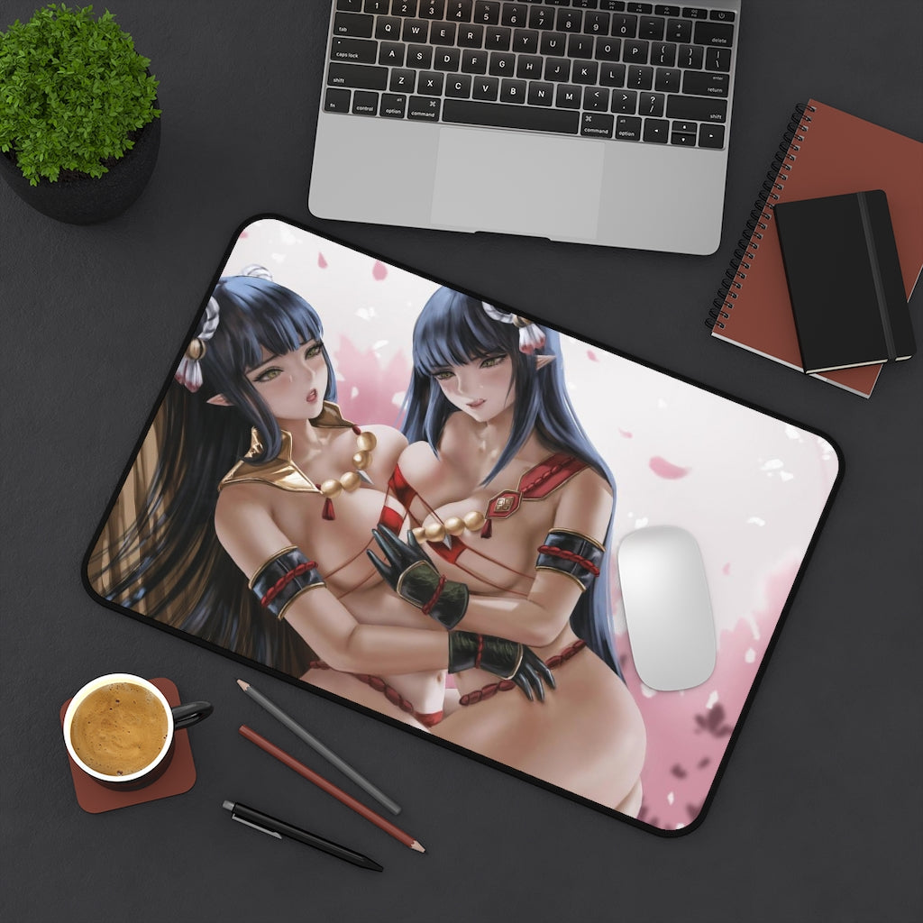 Monster Hunter Rise Ecchi Mousepad - Hinoa And Minoto Large Desk Mat - Mouse Pad - Sexy Gaming Playmat