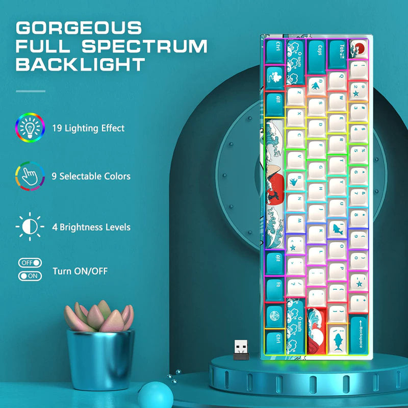 Coral sea XVX M61 Mechanical Keyboard & a Mousepad Gift |  Coral Sea Japanese Theme Wireless Keyboard RGB  and Small Mousepads