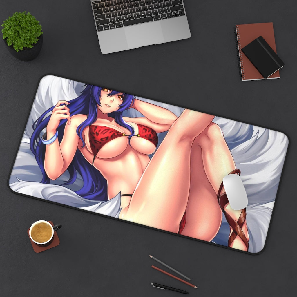 Nine Tailed Fox Ahri Sexy Mousepad - League of Legends Ecchi Desk Mat - LoL Kitsune Playmat