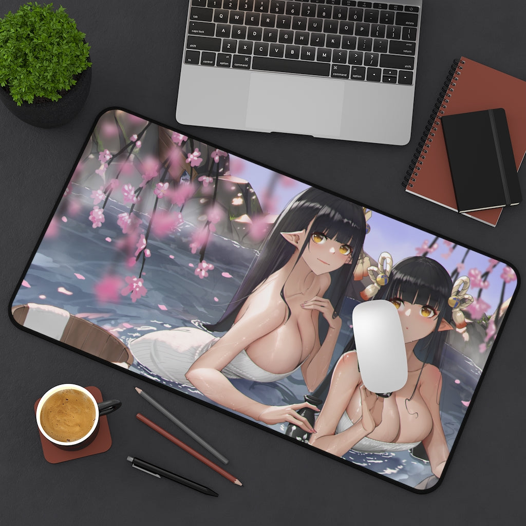 Sexy Onsen Hinoa and Minoto Monster Hunter Rise Desk Mat - Non Slip Mousepad