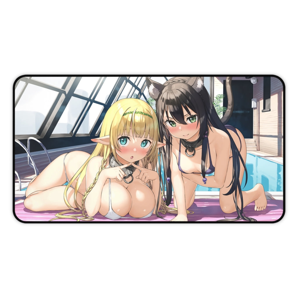 How Not to Summon a Demon Lord Sexy Bikini Shera L. Greenwood and Rem Galleu Desk Mat - Non Slip Mousepad