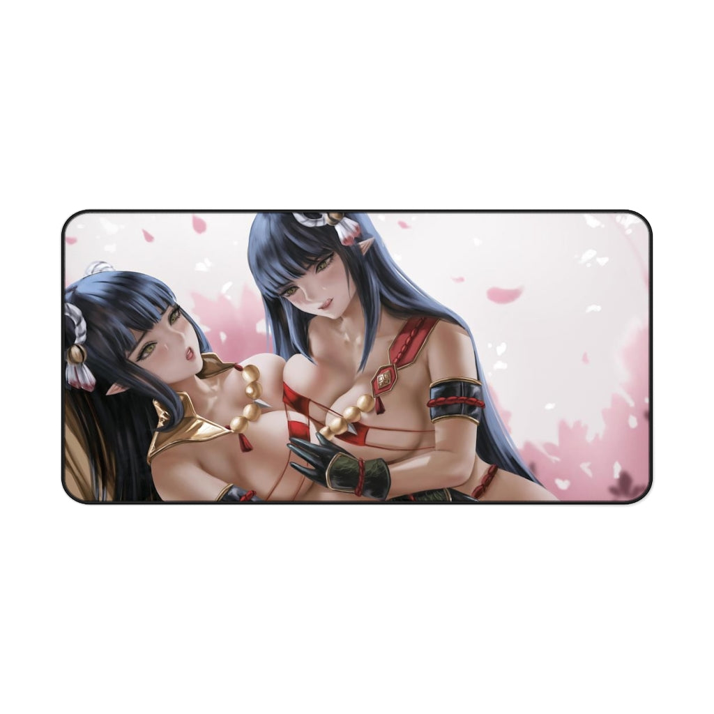 Monster Hunter Rise Ecchi Mousepad - Hinoa And Minoto Large Desk Mat - Mouse Pad - Sexy Gaming Playmat