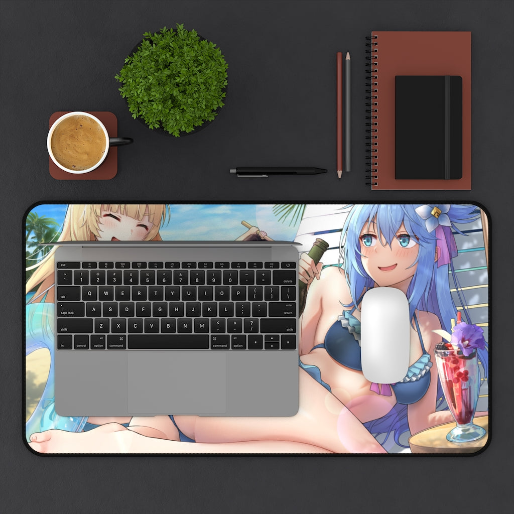 Konosuba Aqua And Friends Sexy Mousepad - Beach Time Desk Mat - Ecchi Playmat