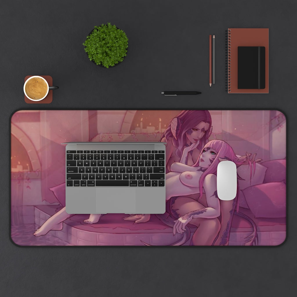 Sexy Nude Avatar Couple Final Fantasy 14 Desk Mat - Non Slip Mousepad