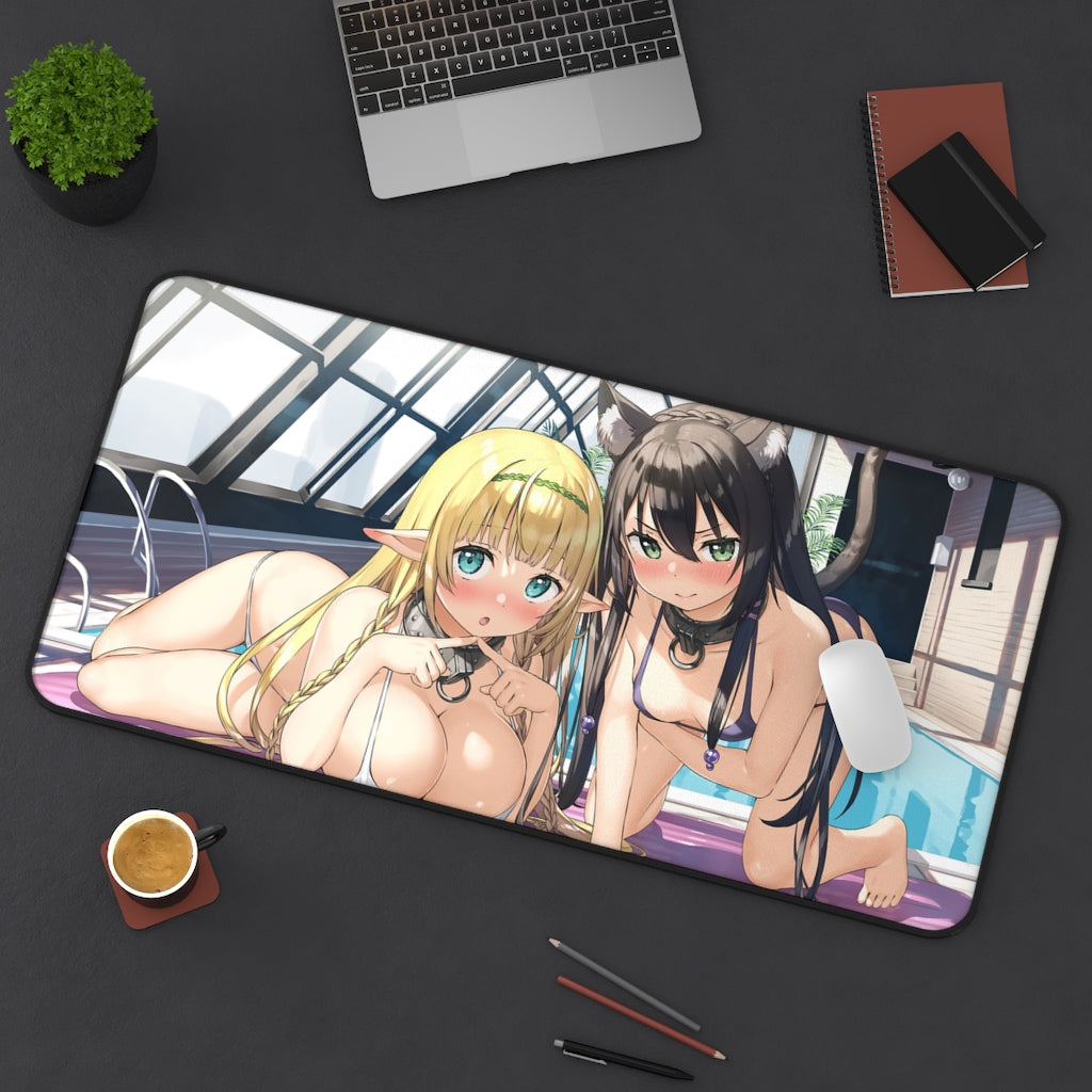 How Not to Summon a Demon Lord Sexy Bikini Shera L. Greenwood and Rem Galleu Desk Mat - Non Slip Mousepad