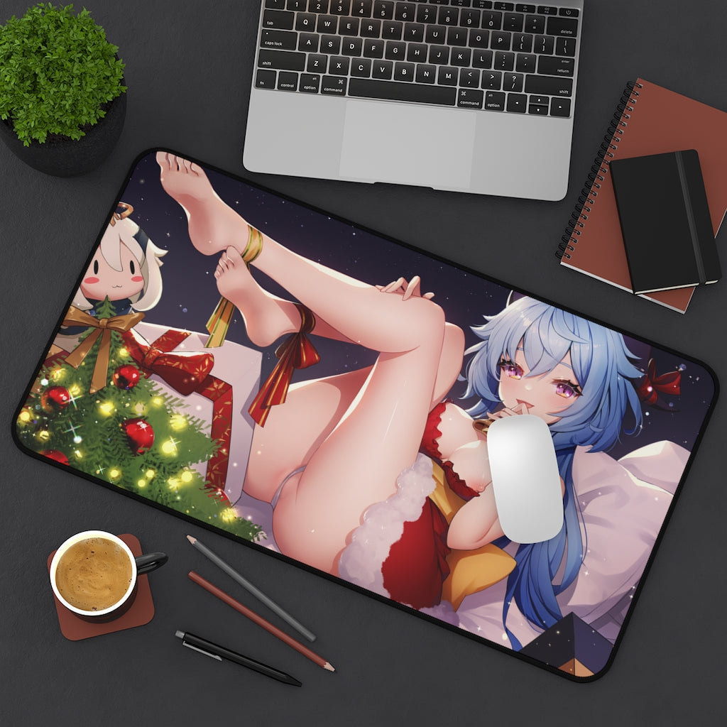 Genshin Impact Ecchi Mousepad - Christmas Lingerie Ganyu Landy Santa - Large Desk Mat - Sexy Playmat