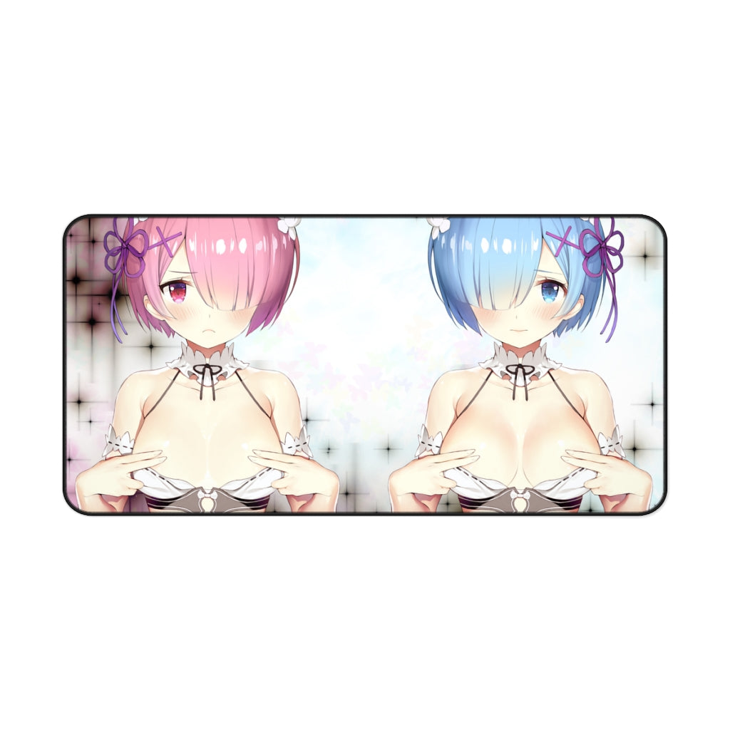 Re:Zero Anime Mousepad - Ram And Rem Covering Nipples - Large Desk Mat - Ecchi Mouse Pad - Sexy Playmat