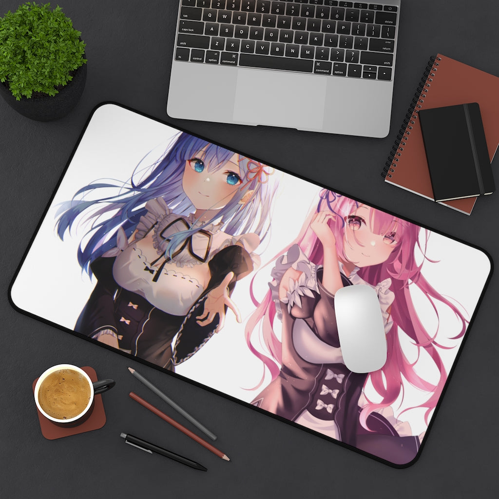 Re Zero Mousepad - Kawaii Rem And Ram Desk Mat - Anime Playmat