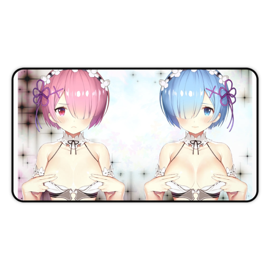 Re:Zero Anime Mousepad - Ram And Rem Covering Nipples - Large Desk Mat - Ecchi Mouse Pad - Sexy Playmat