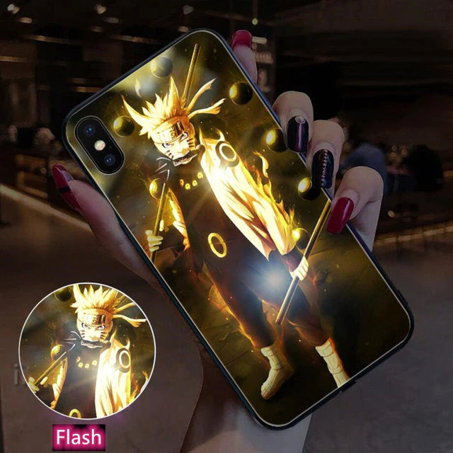 Naruto LED Flash iPhone Case -  For iPhone 7/8/X/11/12/13 - Anime LED Phone Cover Glass TPU Shell Funda