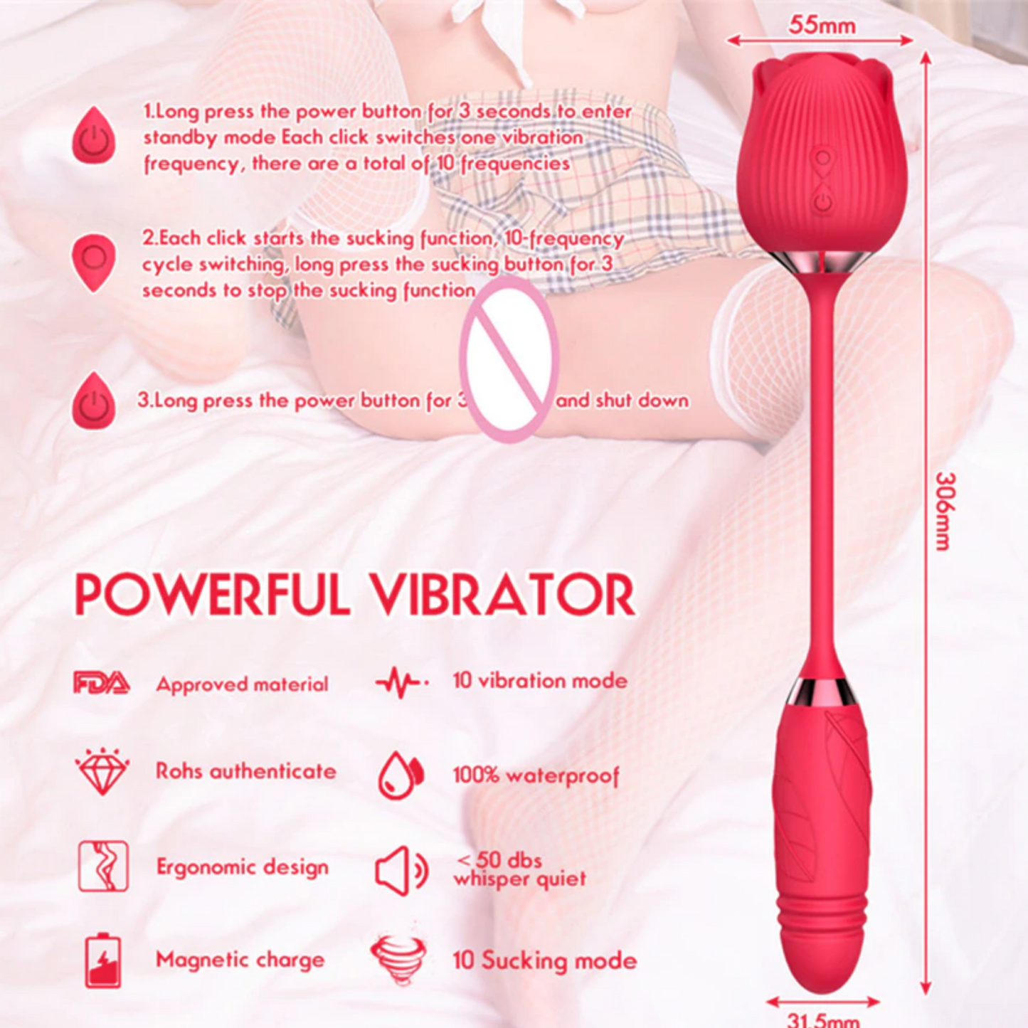 Rose Sucking Vibrator For Women| Sexy Vagina Licking Tongue Vibrator | Nipple and Clitoral Stimulation | Adult Female Masturbation Sex Toys