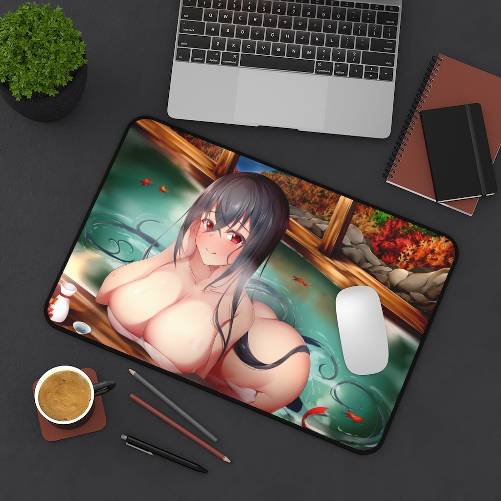 Large Anime Ecchi Desk Mat | Onsen Waifu | Big Gaming Mousepad - Sexy Girl Playmat