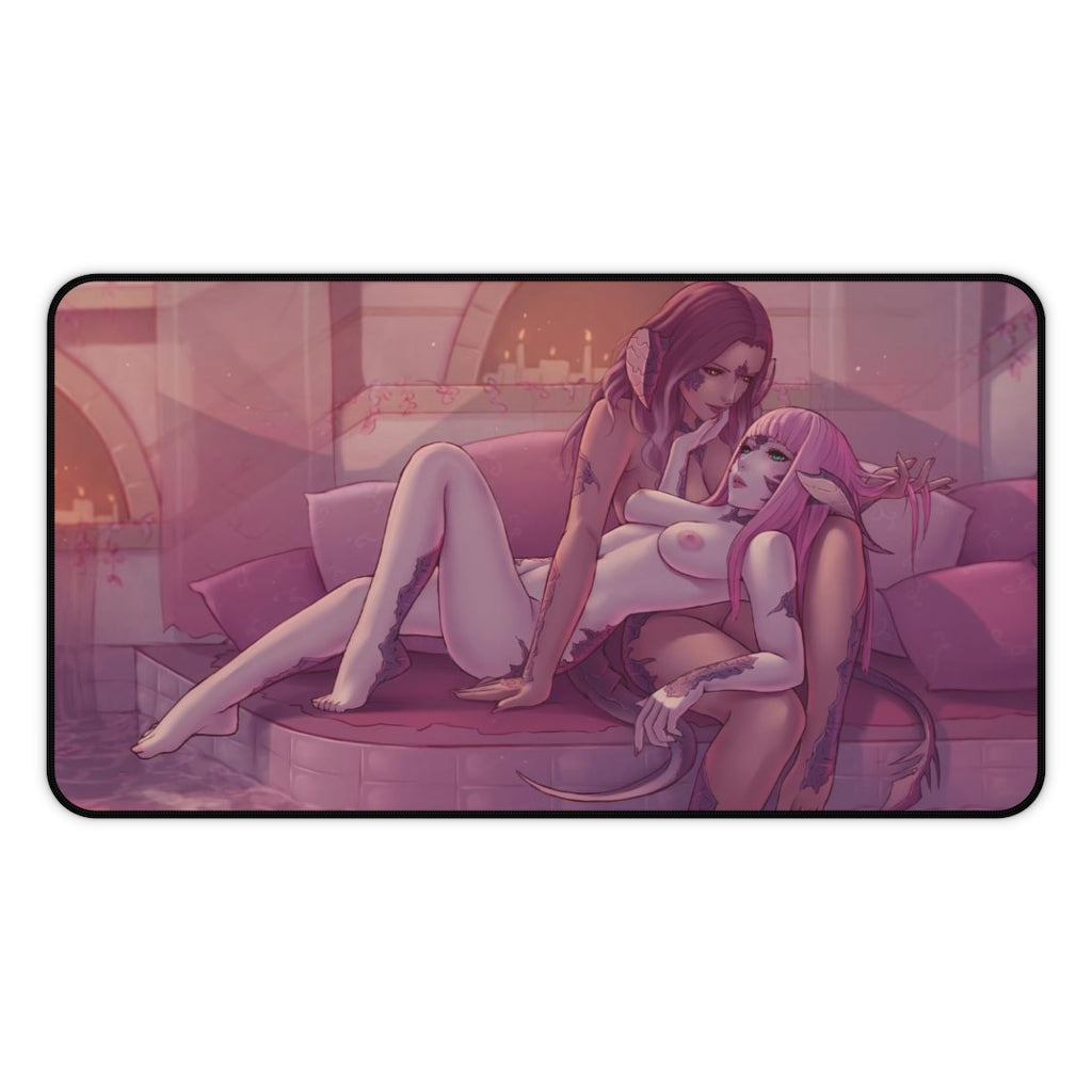 Sexy Nude Avatar Couple Final Fantasy 14 Desk Mat - Non Slip Mousepad