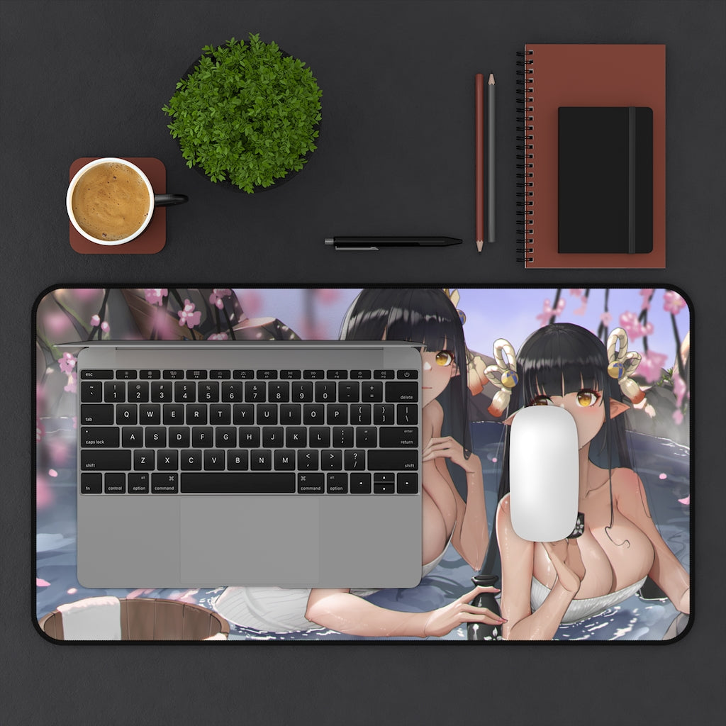 Sexy Onsen Hinoa and Minoto Monster Hunter Rise Desk Mat - Non Slip Mousepad