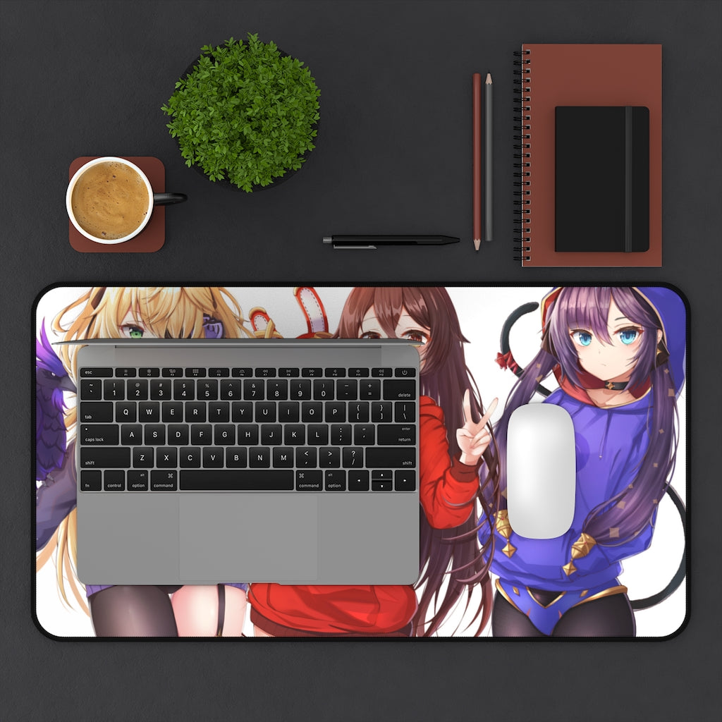 Genshin Impact Sexy Mousepad - Kawaii Fischl, Amber And Mona Gaming Desk Mat - Ecchi Playmat